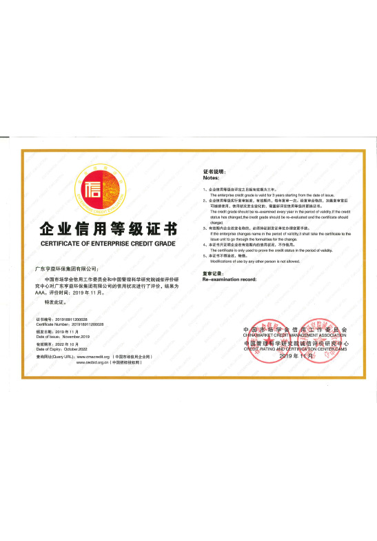 企业信用等级证书（广东欧博官网集团有限公司）